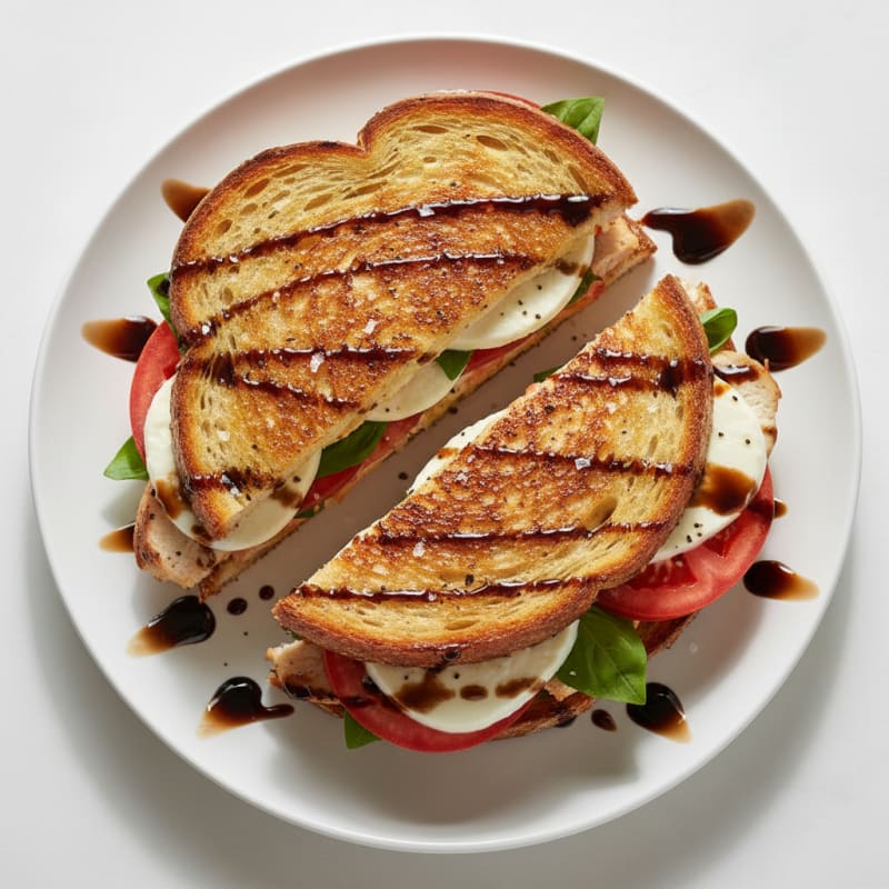 Golden Grilled Caprese Sandwich with Balsamic Glaze