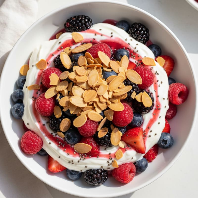 Greek Yogurt Protein Parfait with Mixed Berries and Almonds