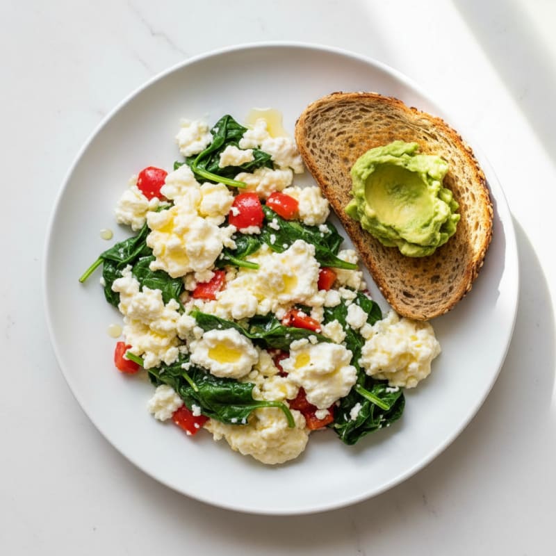 Egg White Vegetable Scramble with Cottage Cheese and Spinach