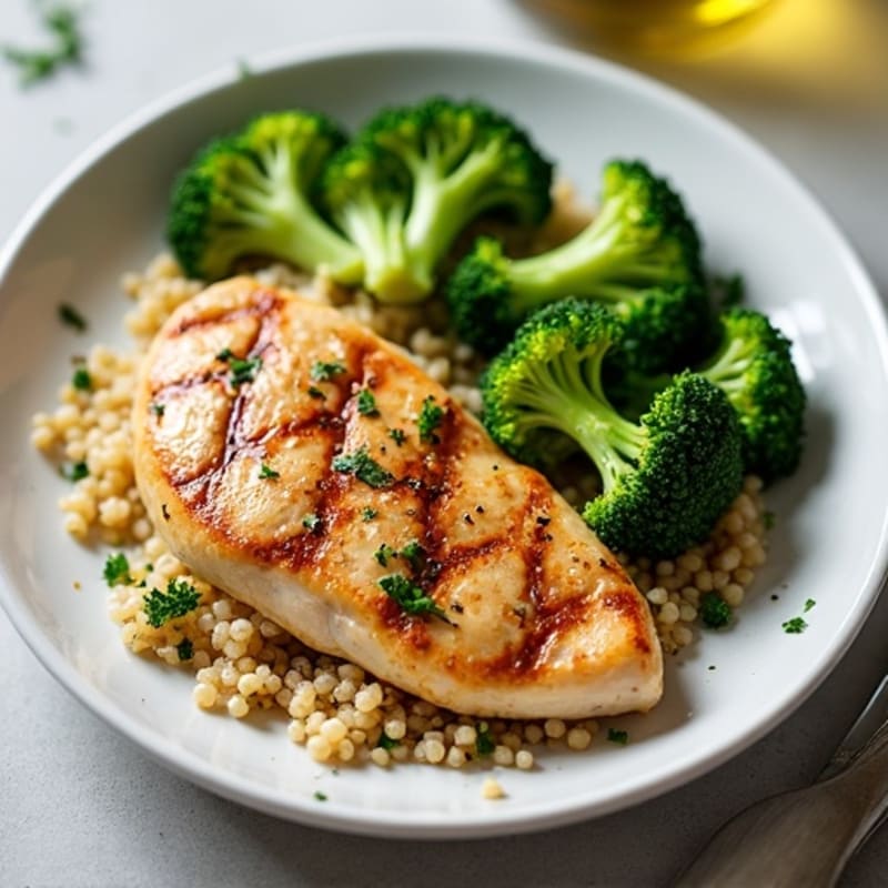 Grilled Chicken Breast with Quinoa and Steamed Broccoli