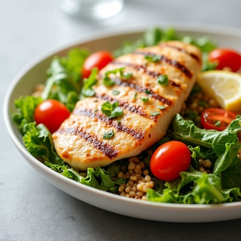 Grilled Chicken Fillet Salad with Cherry Tomatoes and Quinoa