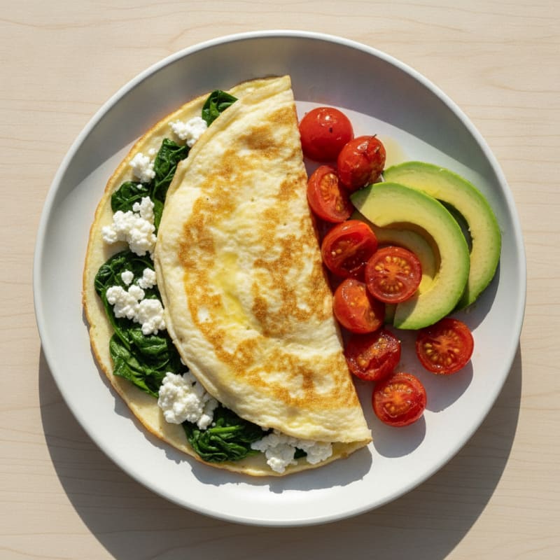 Egg White Spinach Omelette with Cottage Cheese and Cherry Tomatoes