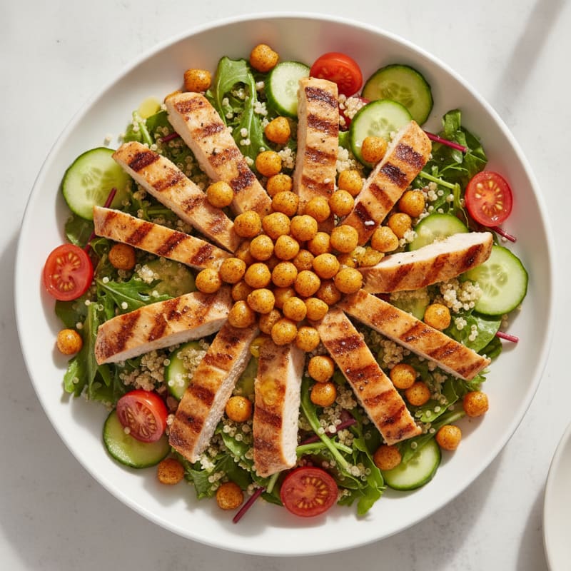 Grilled Chicken Salad with Quinoa and Roasted Chickpeas