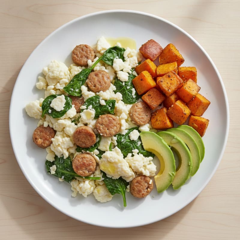 Egg White and Turkey Sausage Scramble with Spinach