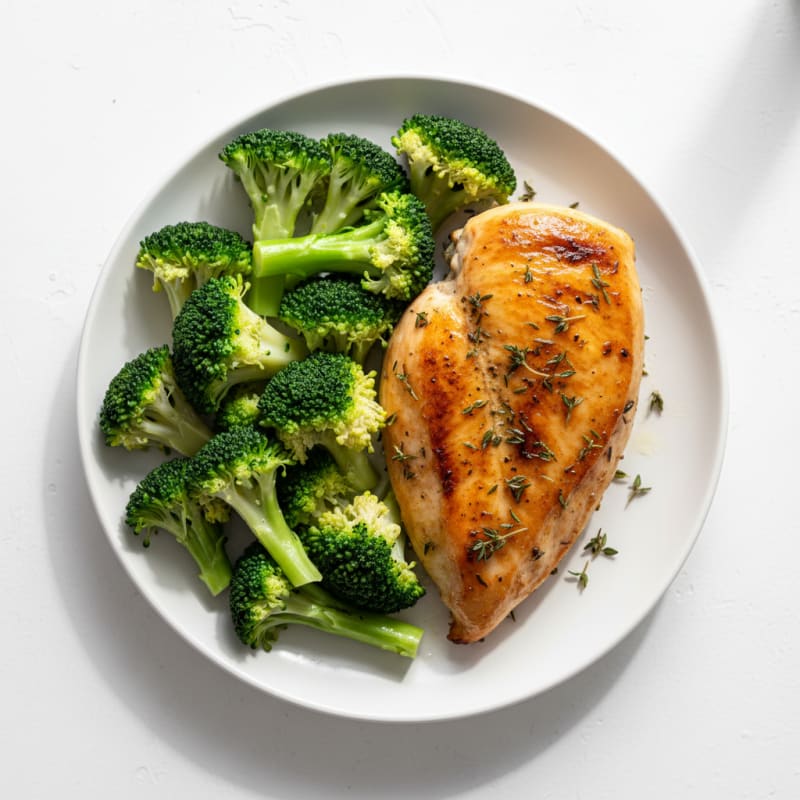 Herb-Roasted Chicken Breast with Steamed Broccoli