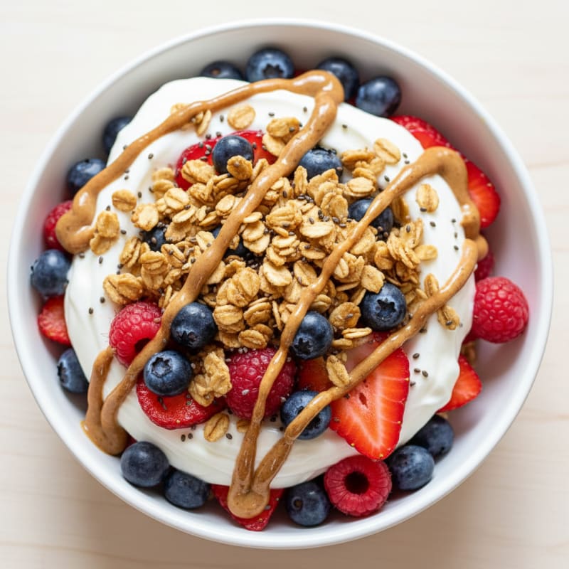 Creamy Greek Yogurt Parfait with Mixed Berries and Almond Butter