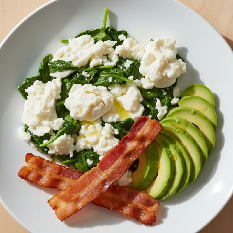 Scrambled Egg Whites with Spinach and Turkey Bacon