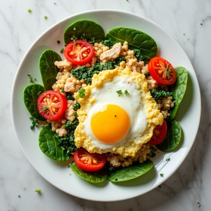 Egg White Spinach Scramble with Turkey and Fresh Tomatoes