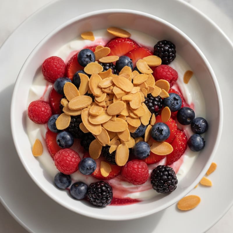 Greek Yogurt Protein Parfait with Mixed Berries and Almonds