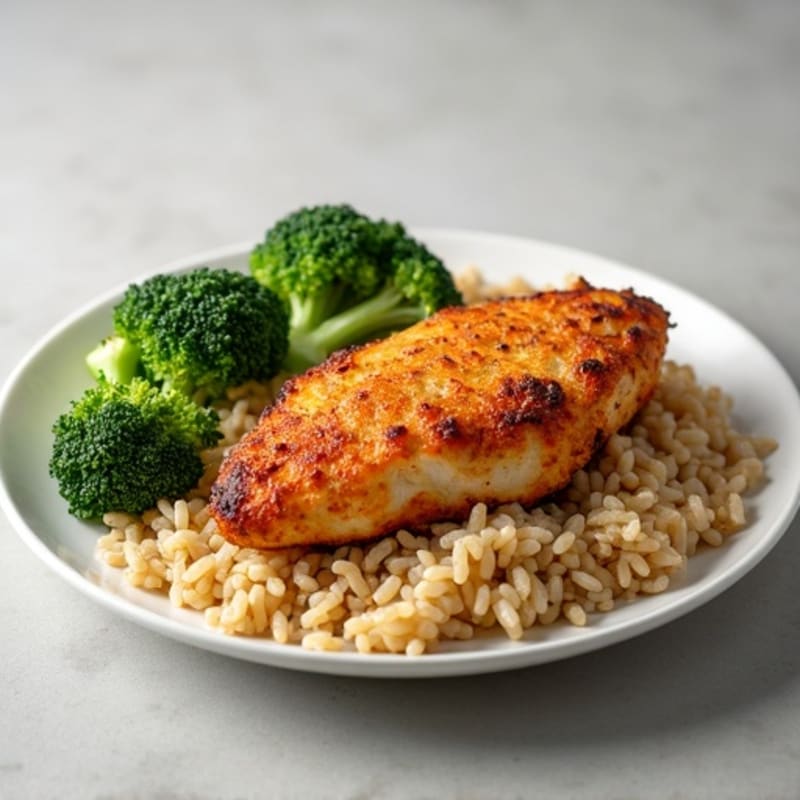 Crispy Baked Chicken with Brown Rice and Roasted Broccoli