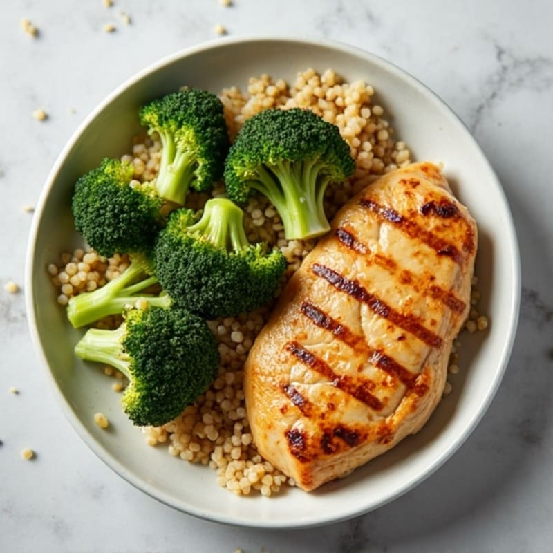 Grilled Chicken Breast with Roasted Broccoli and Quinoa