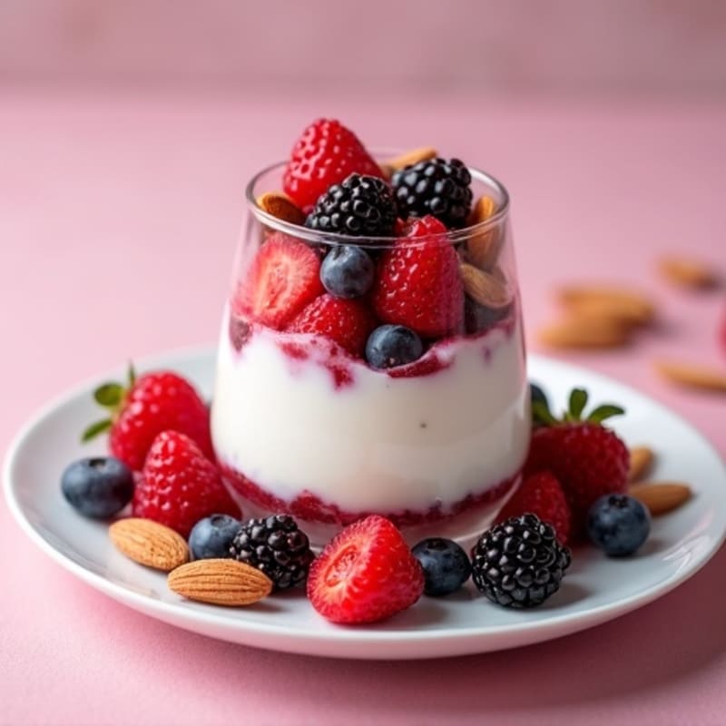Greek Yogurt Protein Parfait with Mixed Berries and Almonds
