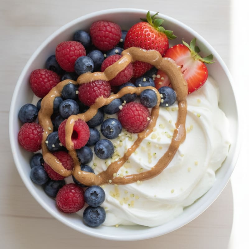 Creamy Greek Yogurt Protein Bowl with Mixed Berries and Almond Butter