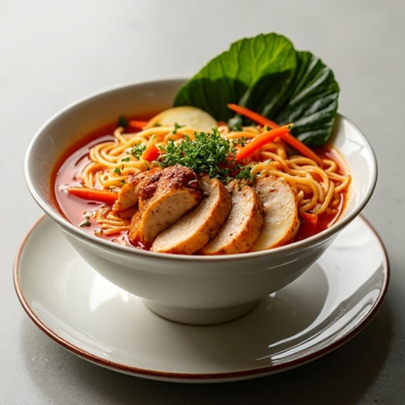 Spicy Sriracha Chicken and Vegetable Ramen Noodle Soup