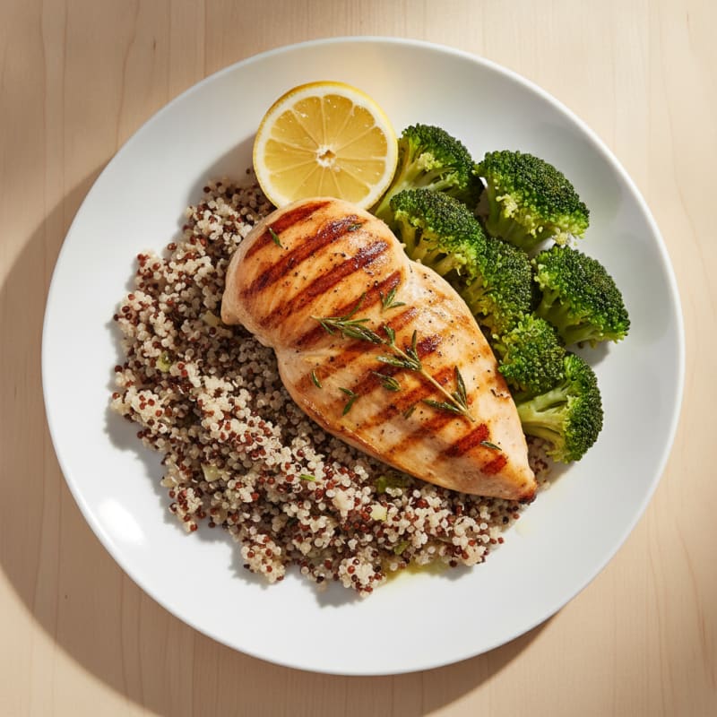 Grilled Chicken Breast with Quinoa and Steamed Broccoli