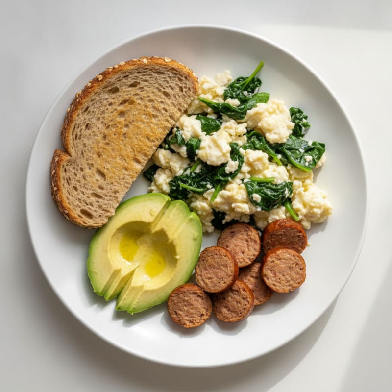 Egg White and Spinach Scramble with Turkey Sausage