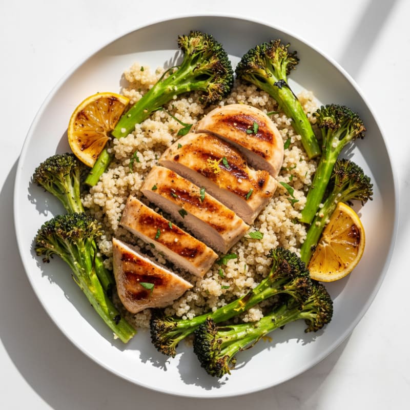 Grilled Chicken Breast with Quinoa and Roasted Broccoli