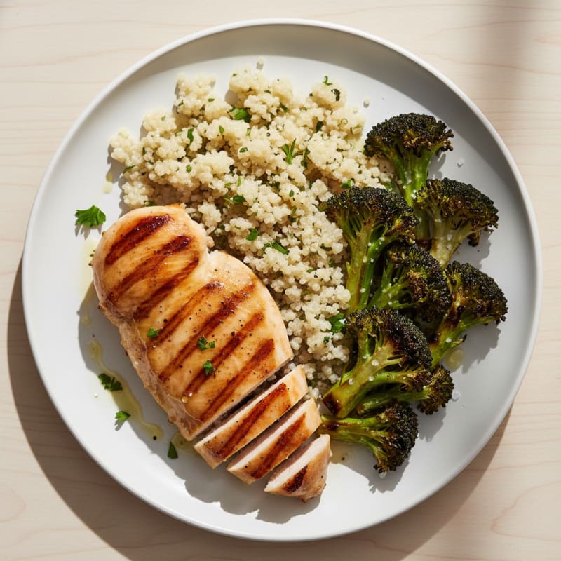 Grilled Chicken Breast with Quinoa and Roasted Broccoli