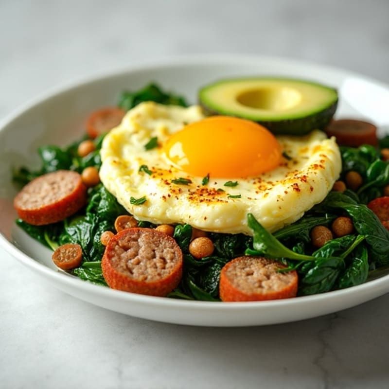 Egg White Spinach Scramble with Turkey Sausage