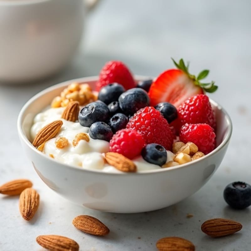 Creamy Greek Yogurt Bowl with Fresh Berries and Crunchy Nuts