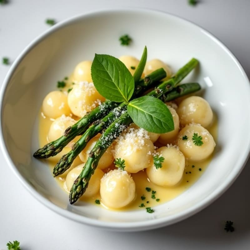 Creamy Ricotta Gnocchi with Roasted Asparagus and Lemon-Herb Sauce