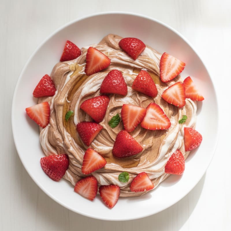 High Protein Greek Yogurt with Cocoa and Sliced Strawberries