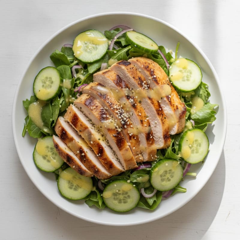 Grilled Turkey Breast Salad with Crunchy Cucumber and Lemon Vinaigrette