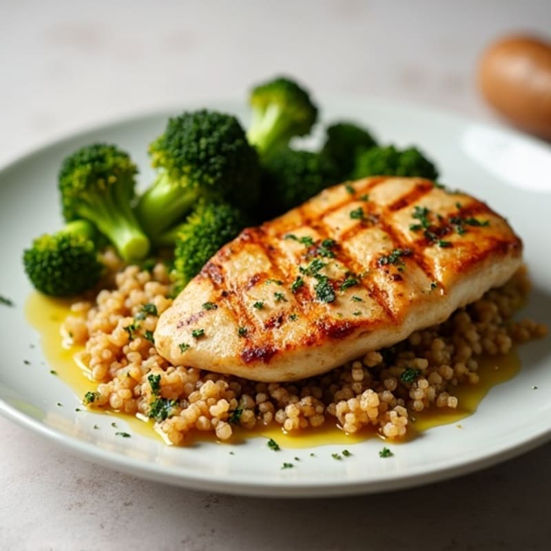 Grilled Chicken Breast with Quinoa and Roasted Broccoli