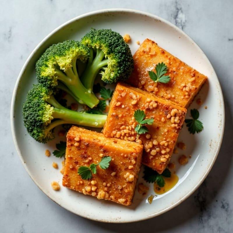 Crispy Baked Tofu with Roasted Broccoli and Peanut Sauce