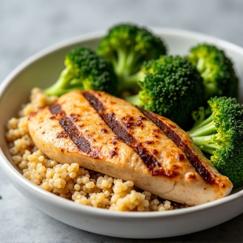 Grilled Chicken Breast with Roasted Broccoli and Quinoa