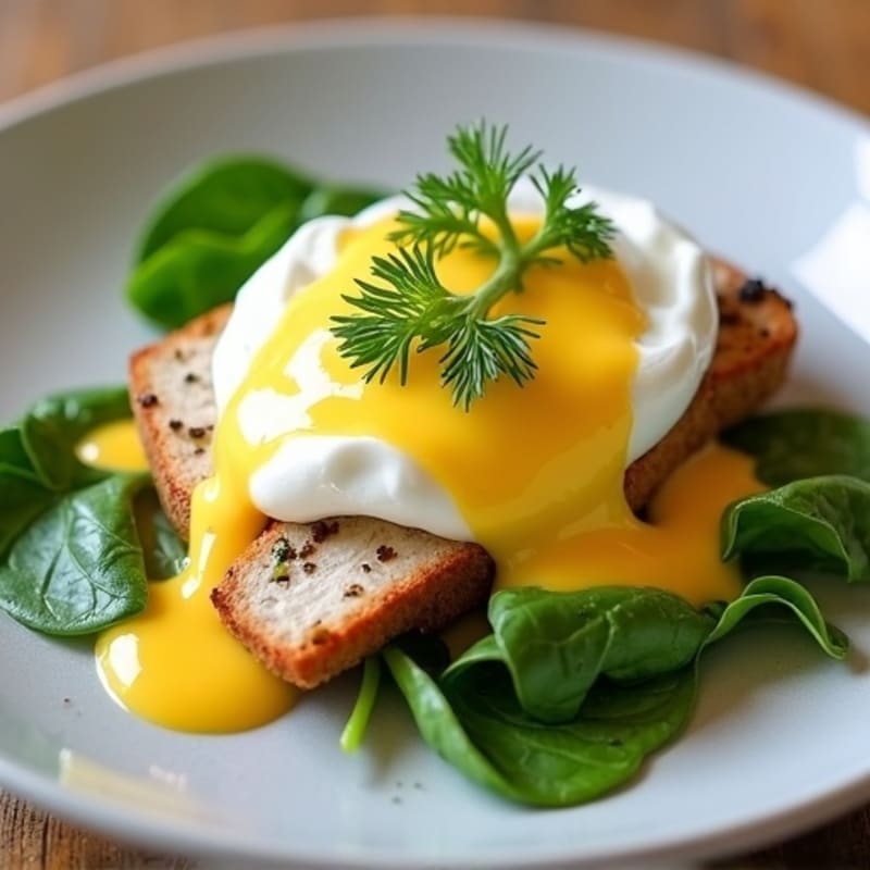 Lightened-Up Poached Eggs with Herb-Roasted Turkey and Yogurt Hollandaise