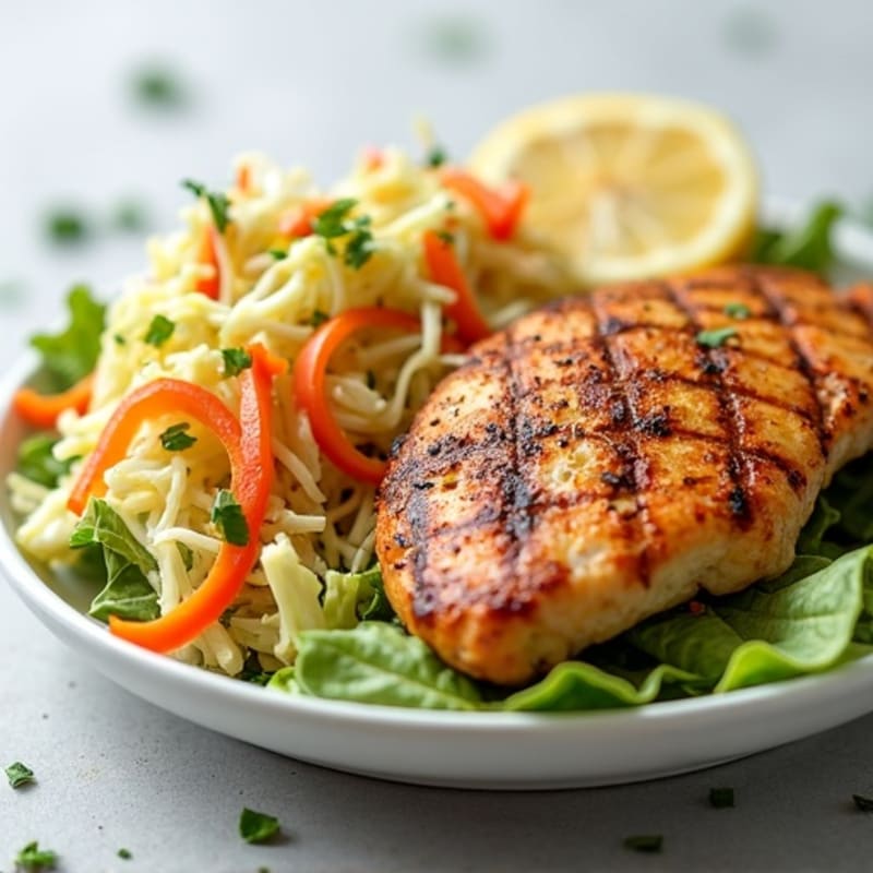 Grilled Chicken Breast with Crunchy Shredded Cabbage Salad
