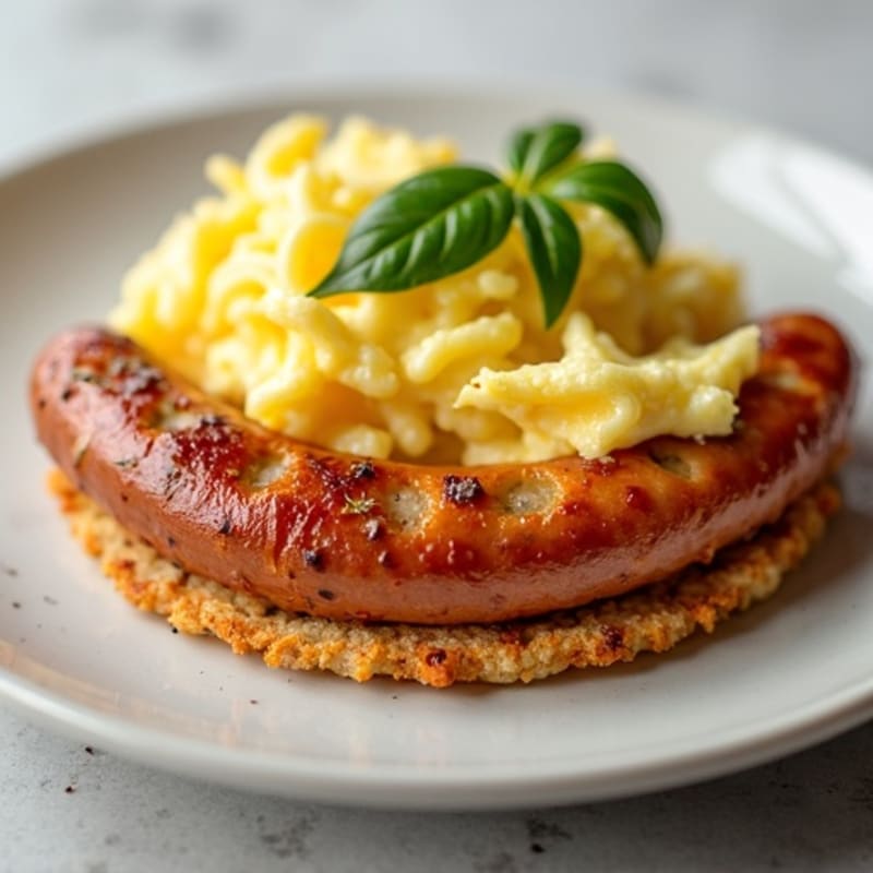 Savory Turkey Sausage with Fluffy Scrambled Eggs and Crispy Rice Cakes