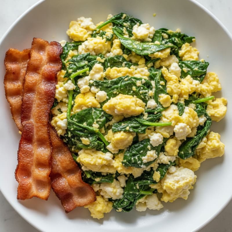 Cottage Cheese Scramble with Spinach and Turkey Bacon