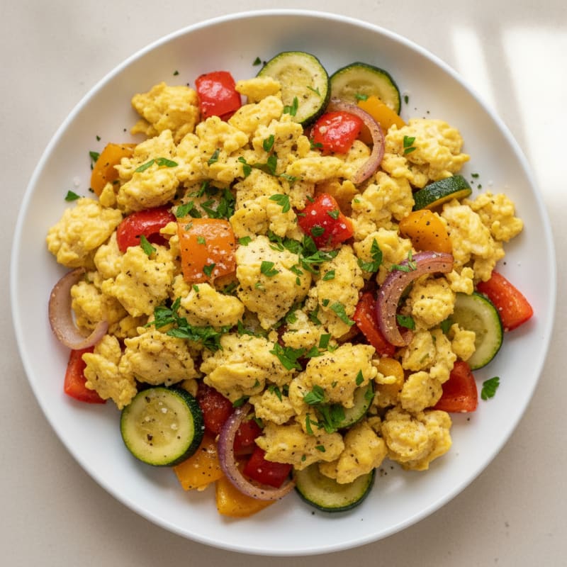 Hearty Scrambled Eggs with Roasted Vegetables