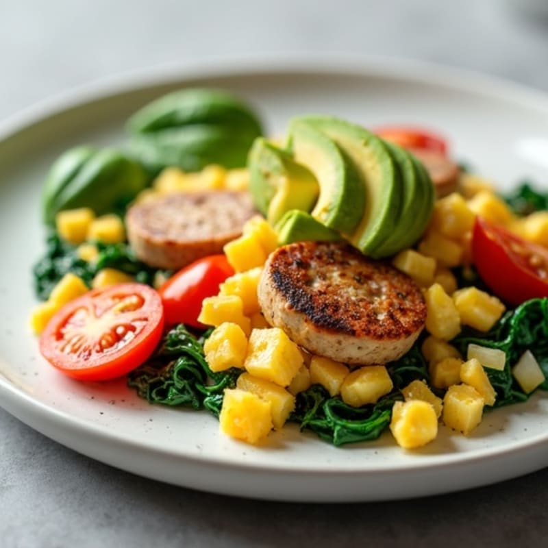 Egg White Scramble with Turkey Sausage and Spinach