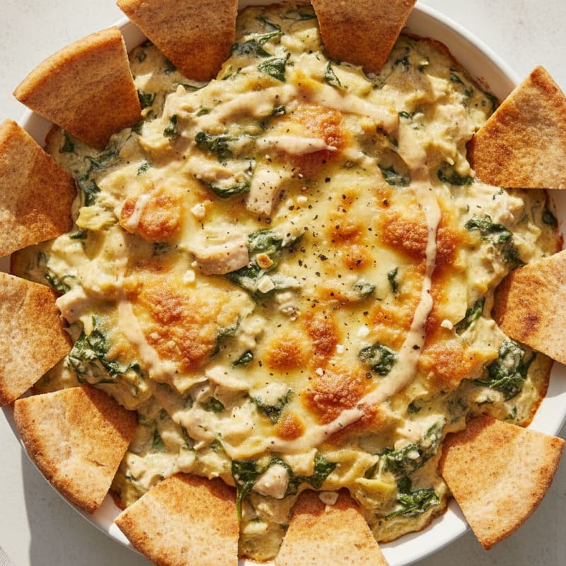 Baked Spinach Artichoke Dip with Toasted Pita