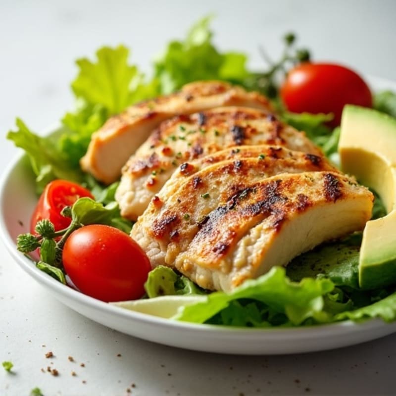 Grilled Chicken Salad with Crunchy Romaine and Cherry Tomatoes