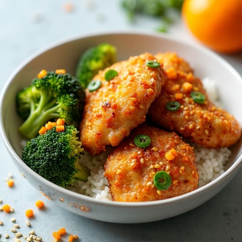 Healthy Crispy Orange Chicken with Roasted Broccoli