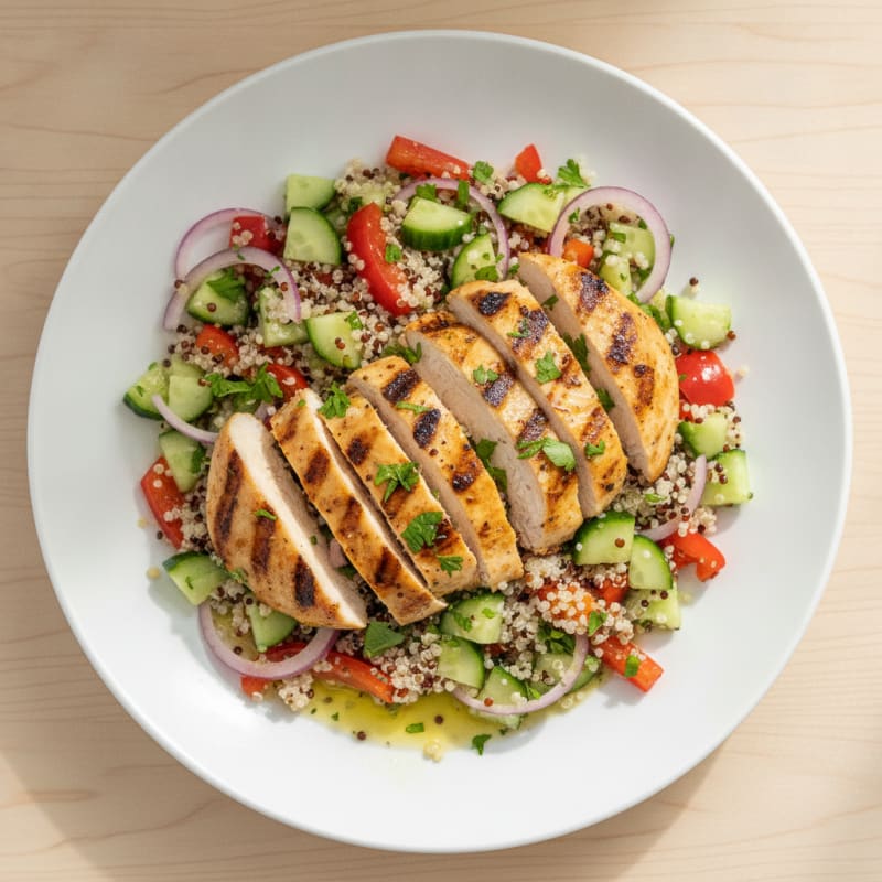 Grilled Chicken and Quinoa Salad with Crunchy Vegetables