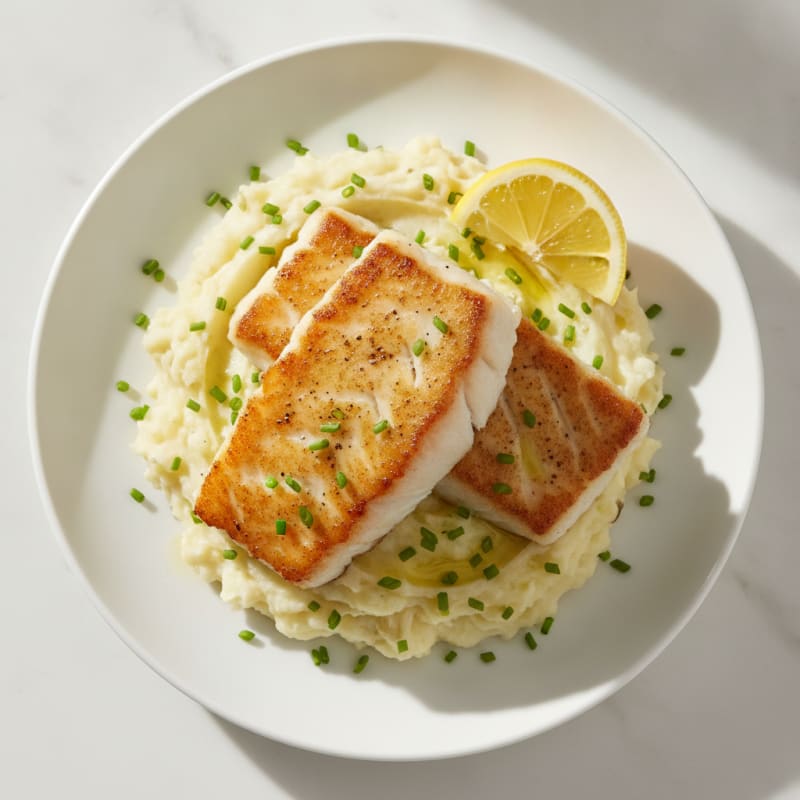 Pan-Seared Cod with Garlic Mashed Potatoes