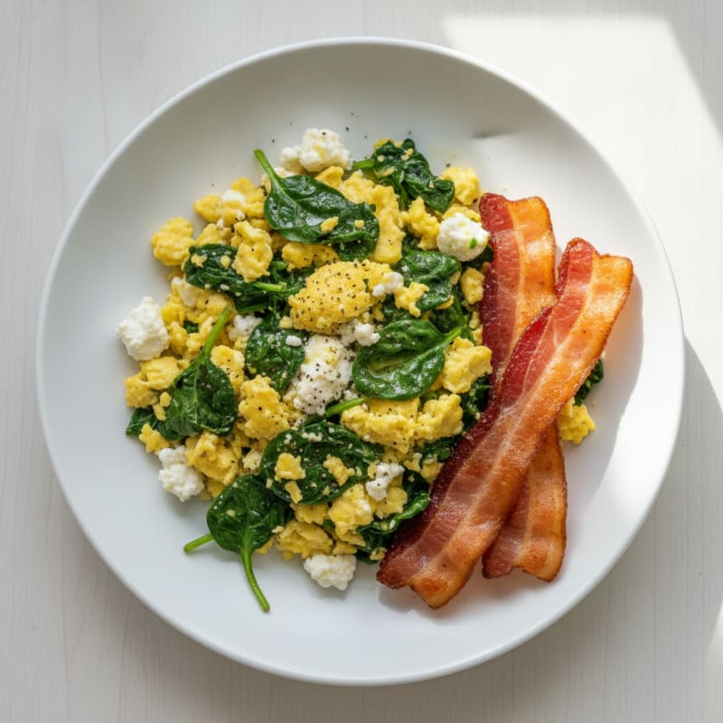 Cottage Cheese Scramble with Spinach and Turkey Bacon