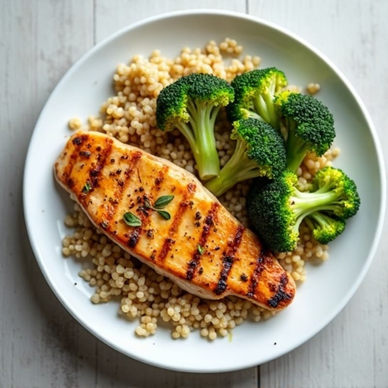 Grilled Chicken Breast with Quinoa and Roasted Broccoli