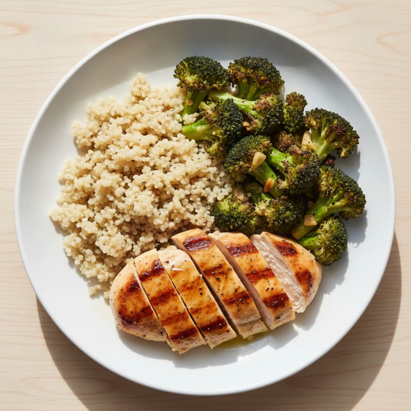Grilled Chicken Breast with Quinoa and Roasted Broccoli