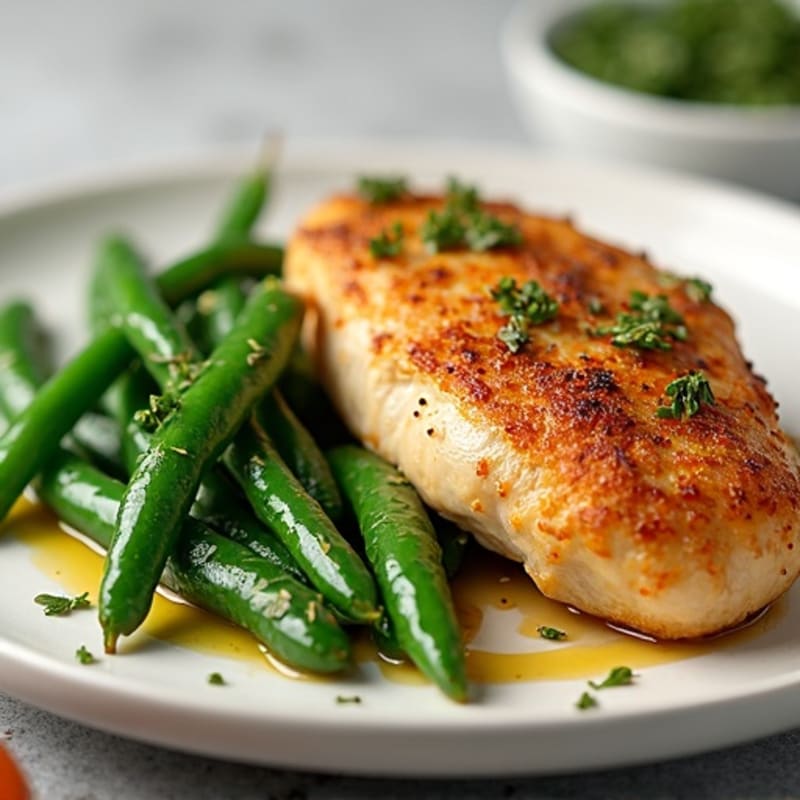 Crispy Pan-Seared Chicken with Garlicky Green Beans