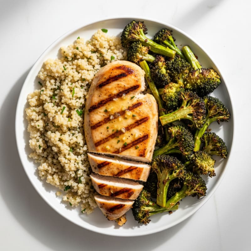 Grilled Chicken Breast with Quinoa and Roasted Broccoli