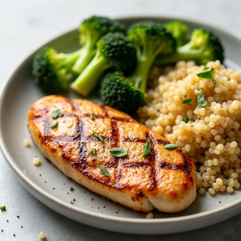 Grilled Chicken Breast with Roasted Broccoli and Quinoa