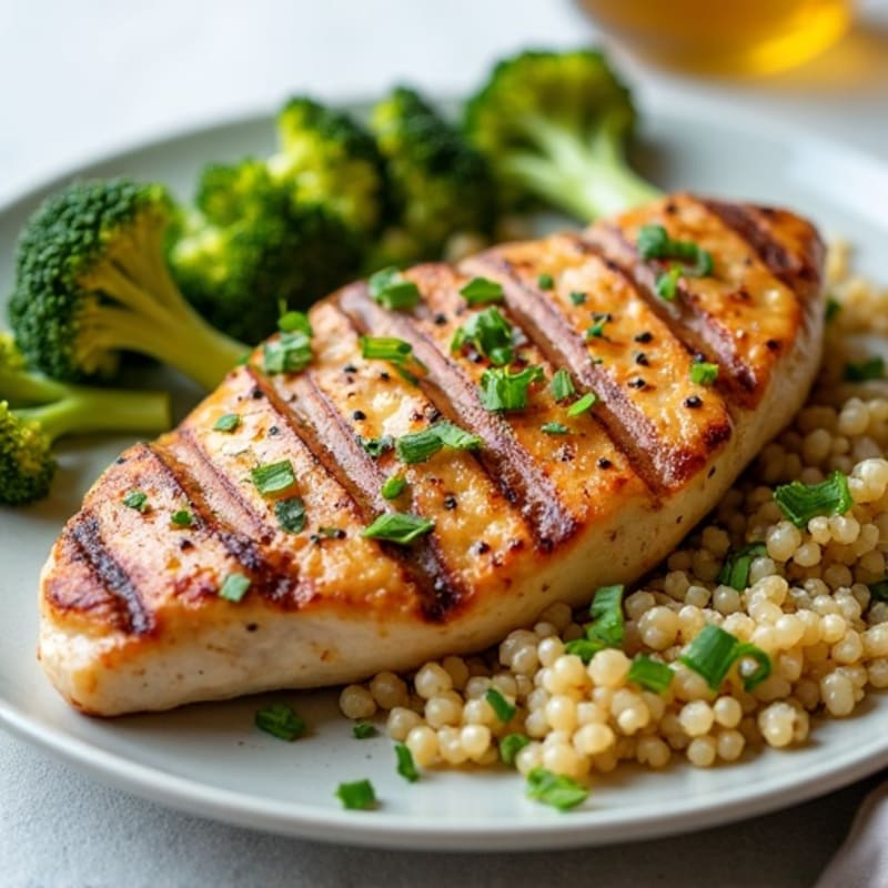Grilled Chicken Breast with Roasted Broccoli and Quinoa