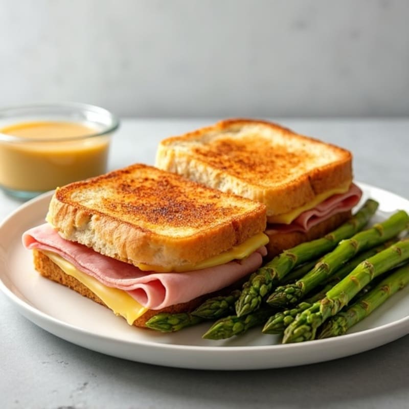 Baked Turkey Ham and Swiss Melt with Crispy Roasted Asparagus