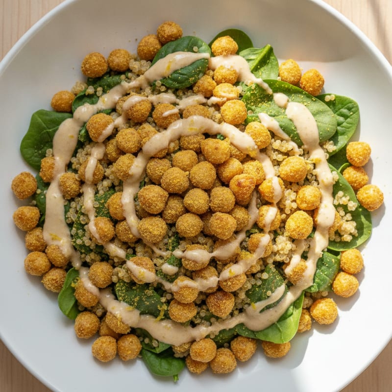 Crispy Chickpea and Quinoa Power Bowl with Lemon-Tahini Drizzle